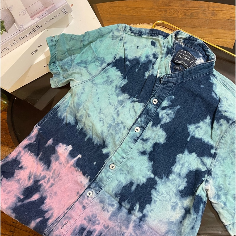 Topshop Topman denim tie dye ombre button down shirt Sz small